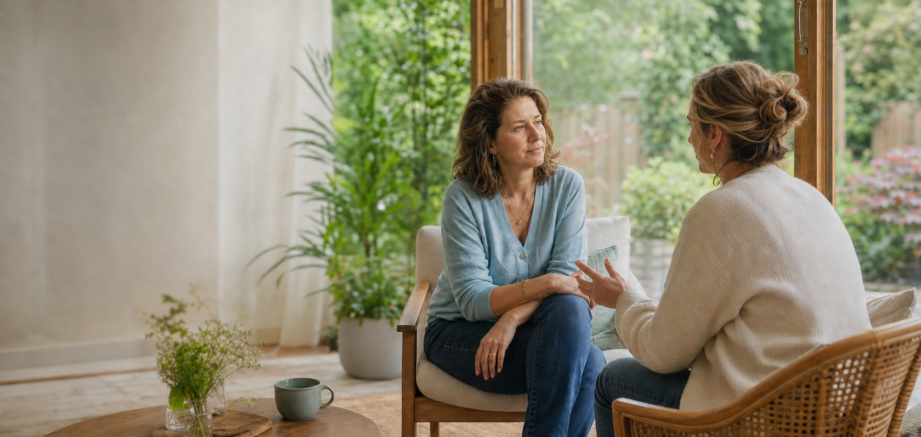 Marjon in een rustig en persoonlijk coachingsgesprek
